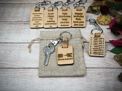 Engraved KAWASAKI Keyring  Personalised Wooden Real Leather Straps • £6.99