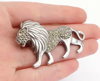 925 Sterling Silver - Vintage Marcasite Decorated Lion Motif Brooch Pin - BP1637 • $78.96