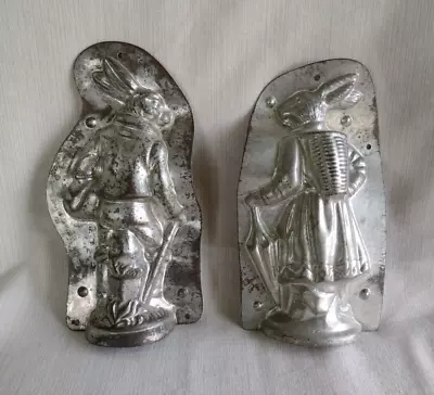 Pair Of Antique Metal Easter Rabbits Chocolate Molds • $179.99