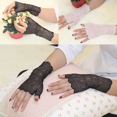 Mesh Lace Stretch Fingerless Short Gloves 80's Madonna Steampunk Gothic Fancy • $9.86