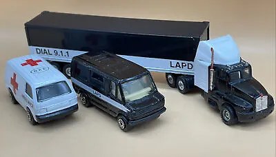 MAISTO TRANSPORT HAULER TRUCK 1/87 LAPD Police Mercedes Van 307D Ford Ambulance • £7.99