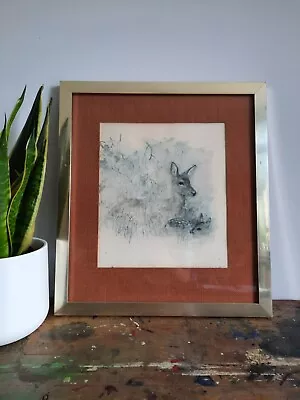 £35 • Buy  Vintage 1980's Picture Print.  Mads Stage. Danish Artist Deer Fawn Retro Nature