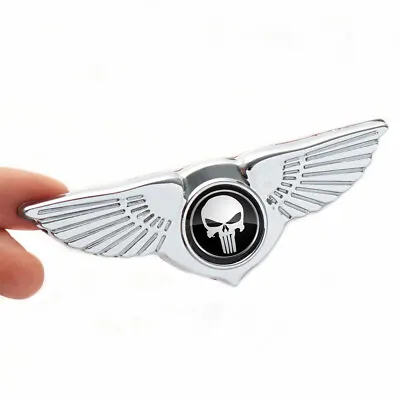 Chrome Black Wing Badge Car Punisher Skull Front Hood Fender Rear Trunk Emblem • $12.24