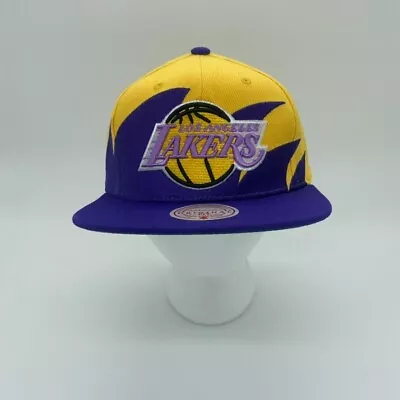 Mitchell & Ness Men's LA Lakers NBA Sharktooth Snapback Hat Purple Yellow • $34.99
