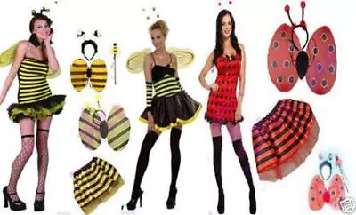 Womens Ladybird Bumble Bee Tutu Skirt Wings Bopper Fancy Dress Costume • £6.75