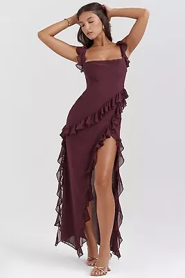 HOUSE OF CB 'Ariela' Mulberry Ruffle Maxi Dress L+  14 / 16               1681 • £44.99