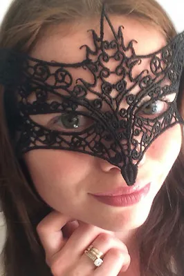 Ladies Eye Black Lace Fox Mysterious Masquerade Ball Masquerade Ball Fancy Party • £3.59