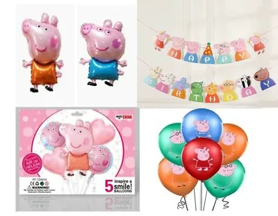 £2.95 • Buy Large Peppa George Pig Birthday Party Balloons, Banner Bunting & 8 Pc Latex