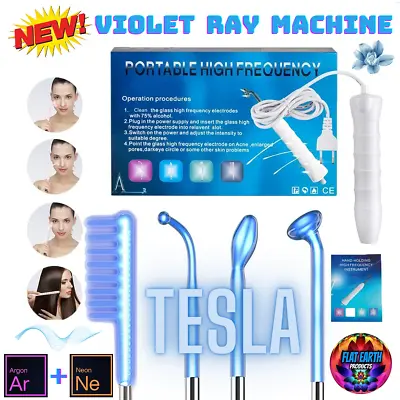 Neon+Argon Portable Violet Ray Hi-Frequency Plasma Tesla Machine Electrodes Heal • $39.85