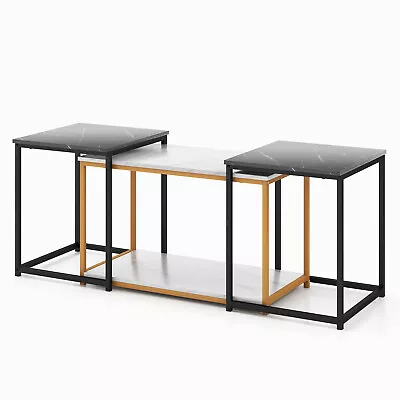 Modern Coffee Side Sofa Table Set Of 3 Nesting Table Faux Marble Top Living Room • $69.99