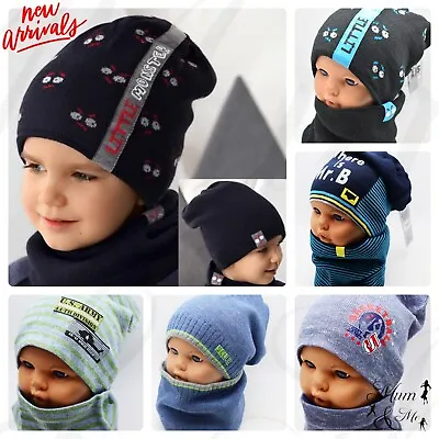 Boys Hat And Scarf Kids Set Warm Winter Hat With Scarf Lining Fleece Lining Fur • £10.99