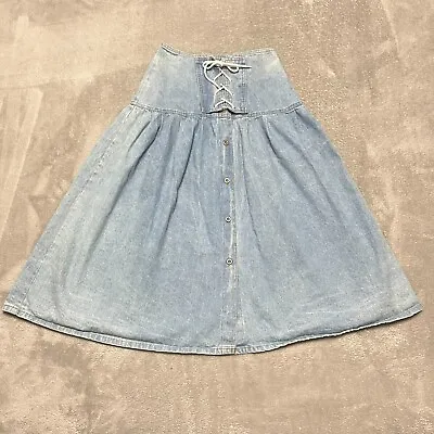 Vintage La Redoute Skirt Womens 6 Blue A-Line Corset Waist Button 90s Denim • $23.98