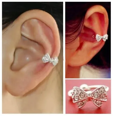Bow Rhinestone Ear Cuff Ring Fake Ear Cuff (Single No Piercing Not Adjustable) • £3.29