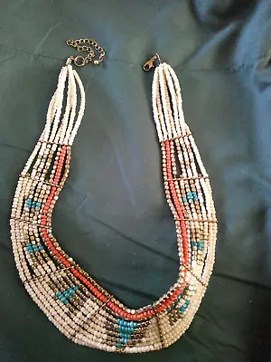 Vintage Multi Strand Seed Bead Egyptian Style Collar Necklace 20 Inch • $9.99