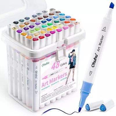 Ohuhu 48 Dual Tip Color MarkerTriangle Bar Alcohol Art Marker For Kids Fine AU • $49.99