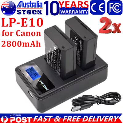 2x 2800mAh LP-E10 Battery & USB Charger For Canon EOS 1100D 1200D 1300D T3 T5 AU • $35.99