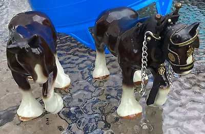 £7.99 • Buy 2 X Melba Ware ?? Small Vintage Ceramic Shire Horse Cart Horses - See Photos