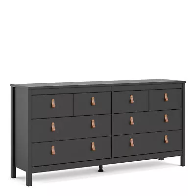 Double Dresser Cabinet (4+4) Drawers Leather Handle - Large Bedroom Storage Unit • £366