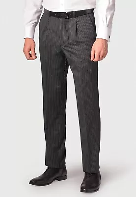 Mens Wool Wedding Masonic Stripe Trousers Royal Ascot Black Grey Dress NEW • £67.95