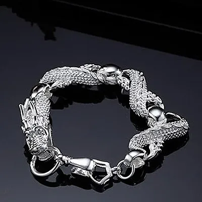 Men's Jewelry 925Sterling Silver White China Dragon Cool Chains Bracelet 8  H036 • $8.15