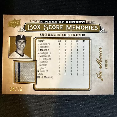 2008 UDA Piece Of History Box Score Memories Joe Mauer Jersey Pinstripe HOF /75 • $1.29