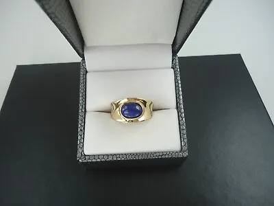 EternaGold Polished 14k Y Gold Cabochon Lapis Lazuli Cigar Band Ring Size 10 • $395