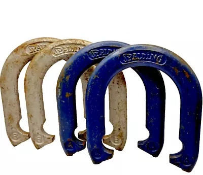 Spalding Pitching Horseshoes Silver And Blue Set Of Four Vintage • $13.99