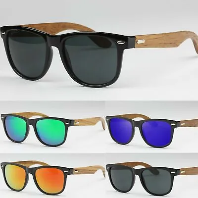 Bamboo Wood Textured Real Wood Temples Square Mens Womens Sunglasses UV400 Retro • $6.99