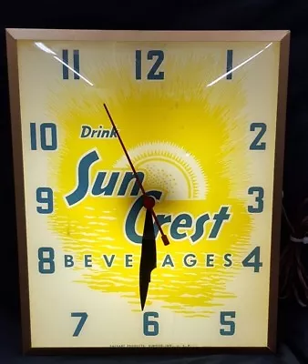 Vintage Drink Sun Crest Beverages Tall Rectangular Electrical Wall Clock • $625