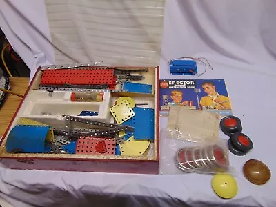 1959 Gilbert Erector Set W/ Motor In Red Metal Case M4712 Metal Parts Crane Brid • $24.99