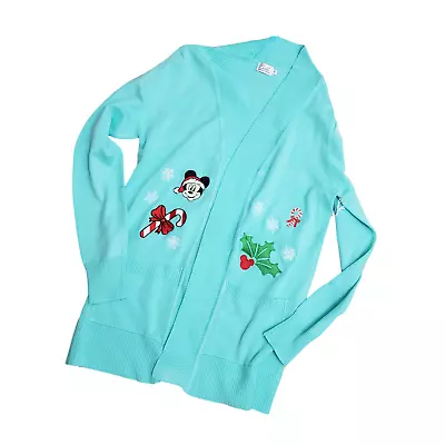 Mickey Mouse Candy Cane Mistletoe Open Cardigan Light Blue Size M • $45.99