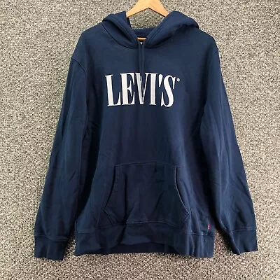 Levi's Levis Pullover Hoodie Sweatshirt Blue Mens Sz L Fleece Lined Logo • $10.19