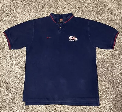 Ole Miss NIKE Polo Golf Shirt Vintage Team Mississippi Rebels Blue Size Large • $35