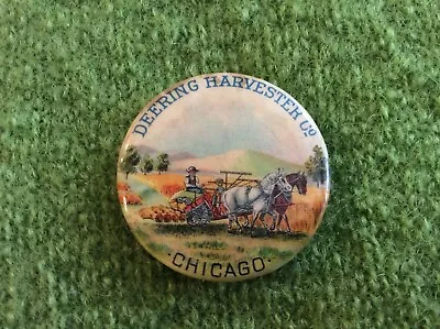 DEERING HARVESTER CO. CHICAGO Horse Drawn Farm Equipment Advertising Button • $65