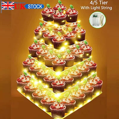 3-5 Tier Acrylic Cake Display Stand Pastry Stand CupCake Hi Tea Holder Led Light • £16.99