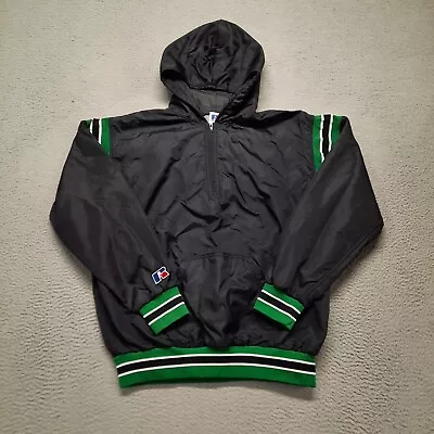 VINTAGE Russell Mens Track Jacket Medium Windbreaker Hoodie Black Green 1/4 Zip • $34.16