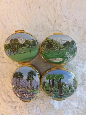 $85 • Buy CRUMMLES ENGLAND Set Of Four Enamel Trinket Boxes BOB HOPE Chrysler Classic 90s