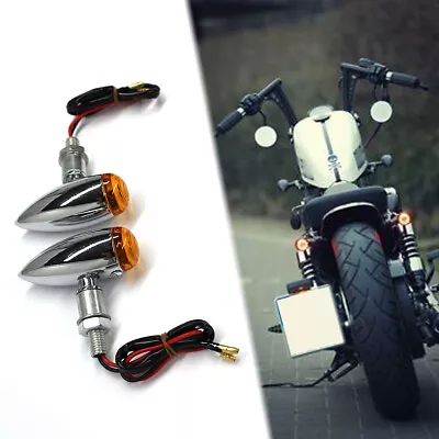 2x Mini Chrome Bullet LED Turn Signals Running Light For Harley Bobber Chopper • $16.57