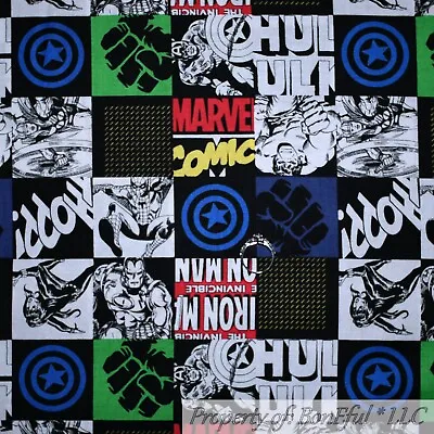 BonEful FABRIC FQ Cotton Quilt B&W Marvel Comic Iron Man Hulk Captain America FL • £5.57