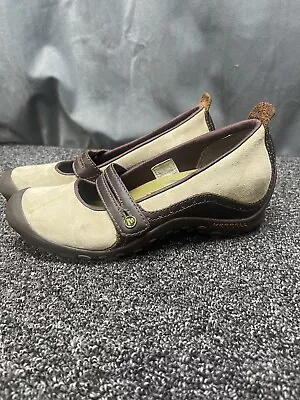 Merrell Plaza Bandeau Mary Jane Shoes Womens Size 7.5 Dark Taupe Suede Leather • $25.27