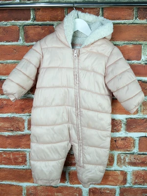 £7.99 • Buy Girls M&s Baby 6-12 Months Pink Padded Hooded Snowsuit Borg Lined Coat 80cm