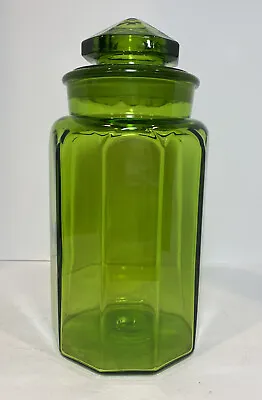 $32.99 • Buy Vintage LE Smith  11.5  Green Glass Paneled Canister Apothecary Jar Star Lid