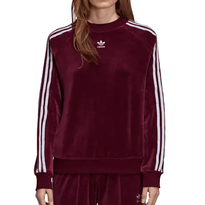 Adidas Originals Trefoil Women's Velour Sweat Shirt Maroon-White Dh3112 • $28