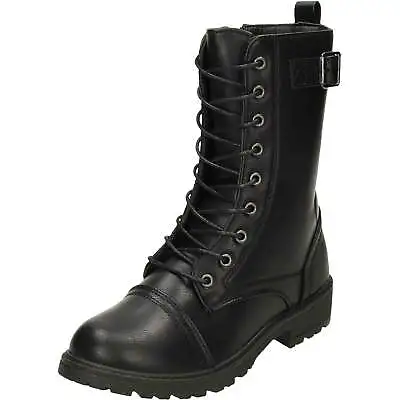 Black Flat Combat Military Lace Up Zip Ankle Mid Calf Boots Punk Goth Victorian • £23.89