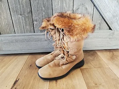 Maxine Of Canada Womens Suede FOX FUR Lined Lace-up Suede Winter Boot Size 7.5/8 • $46.99