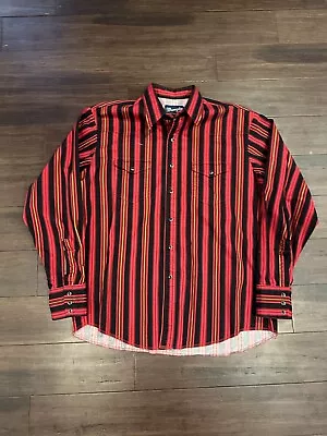 Vintage Wrangler Western Shirt Mens XL Red Striped Aztec Pearl Snap Cowboy • $32