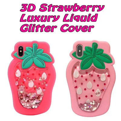 $4.95 • Buy IPhone X XS 5S 6 6S 7 8 Plus 5 3D STRAWBERRY Liquid Glitter Silicone Case Cover