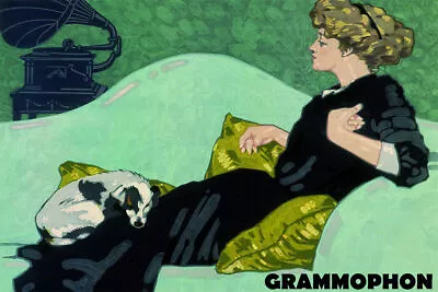 361595 Gramophone Grammophon Music Fashion Lady Dog Vintage Art Poster AU • $48.35