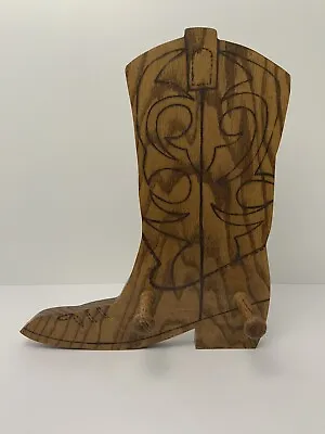 Vintage BOOT Shaped Coat Rack Wood 2 Hooks Hand Made Cowboy Western Decor 1986 • $26.95