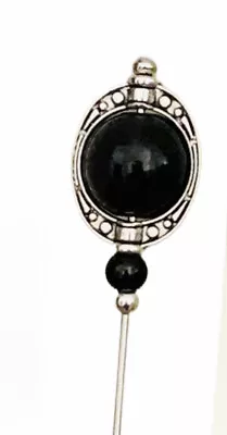 £5.99 • Buy Beautiful Onyx Hat Pin Vintage Antique Tibetan Silver Style 5  & Pin Protector